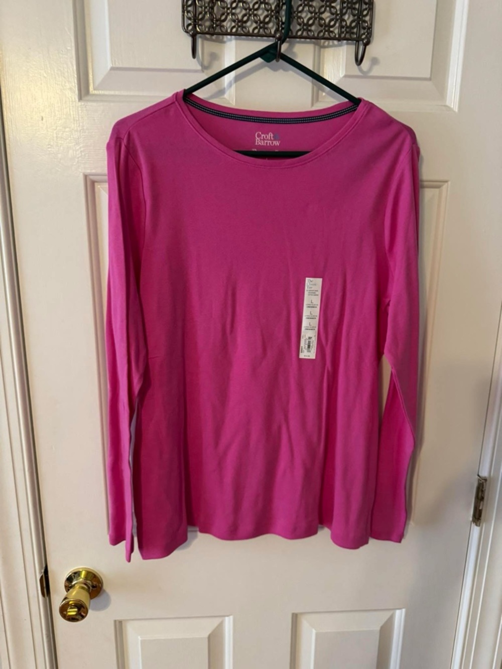 Croft & Barrow Women's Long-Sleeve Crewneck Top - Hot Pink